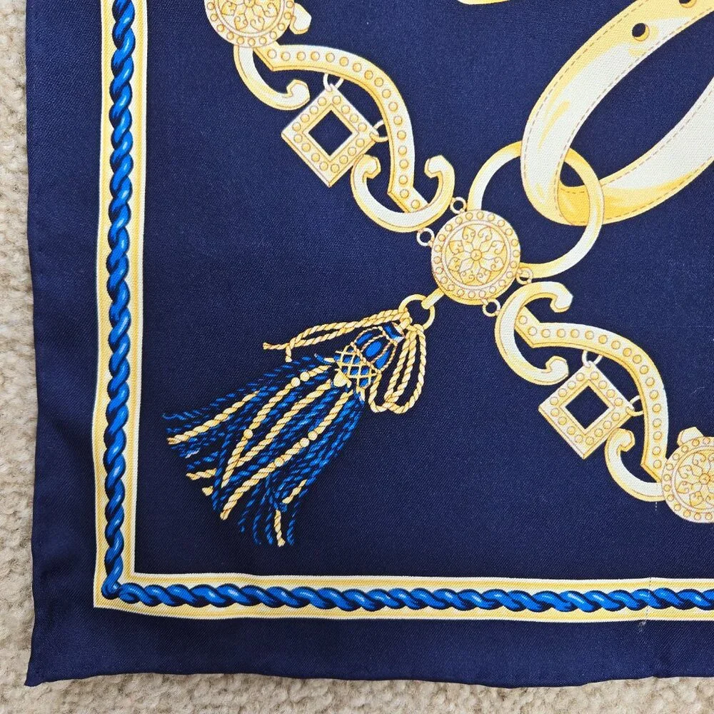 J. McLaughlin Silk Scarf Equestrian Design Hand Rolled and Hand Stitched